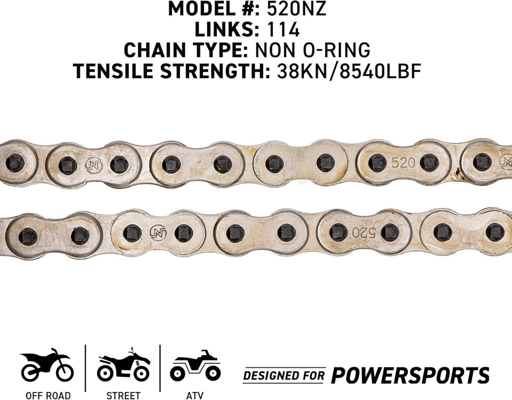 Drive Sprocket Chain Combo Front 16 Rear 45 Tooth 520NZ Standard 114 Links Pack of 2 Y737