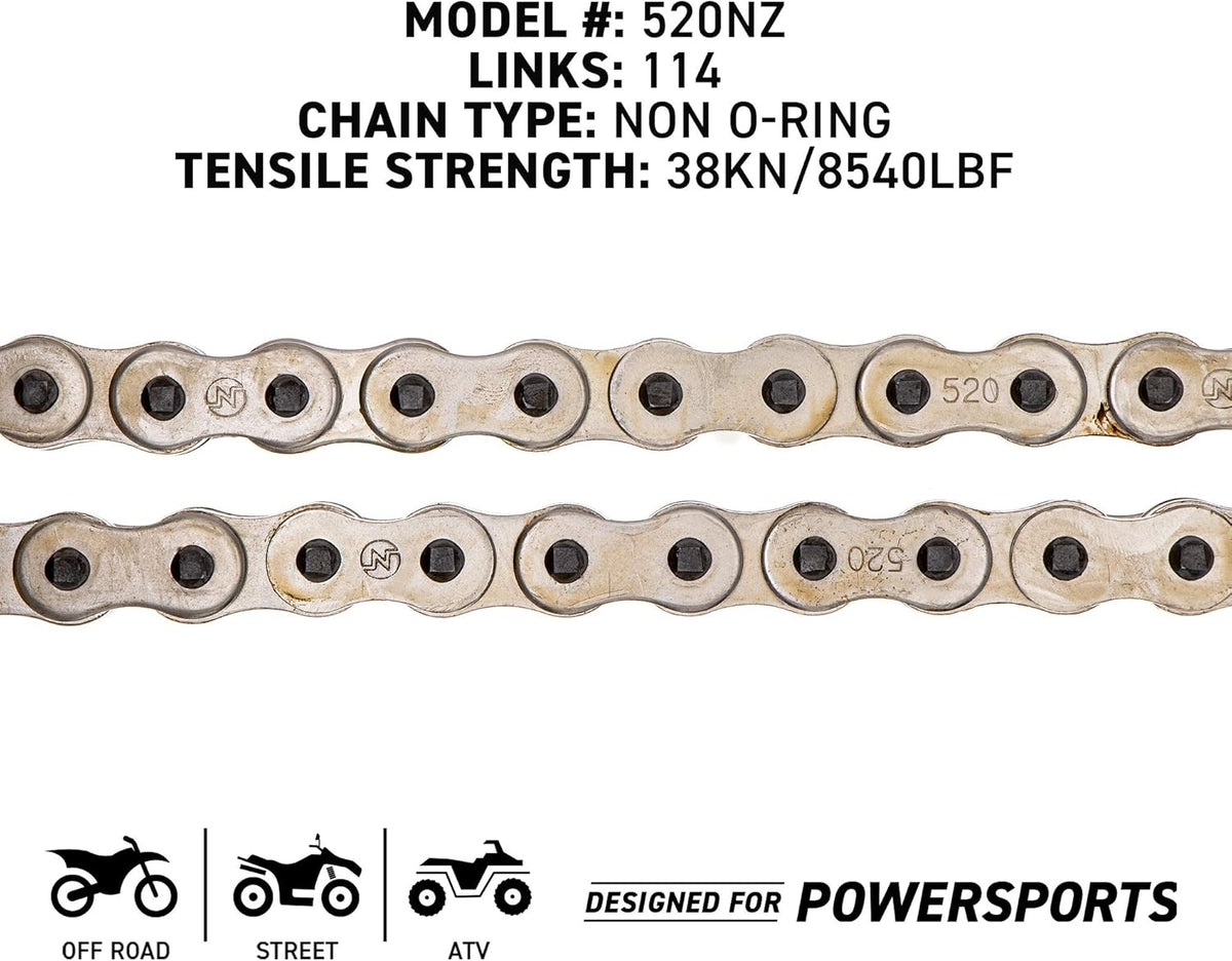 Drive Sprocket Chain Combo Front 16 Rear 45 Tooth 520NZ Standard 114 Links Pack of 2 Y737