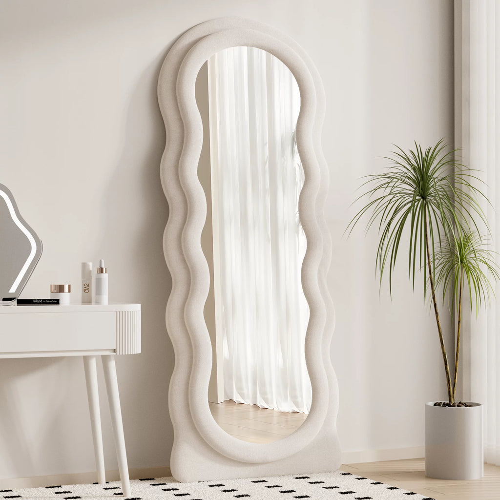 63"x24" Wavy Full Length Mirror with Stand White H6514