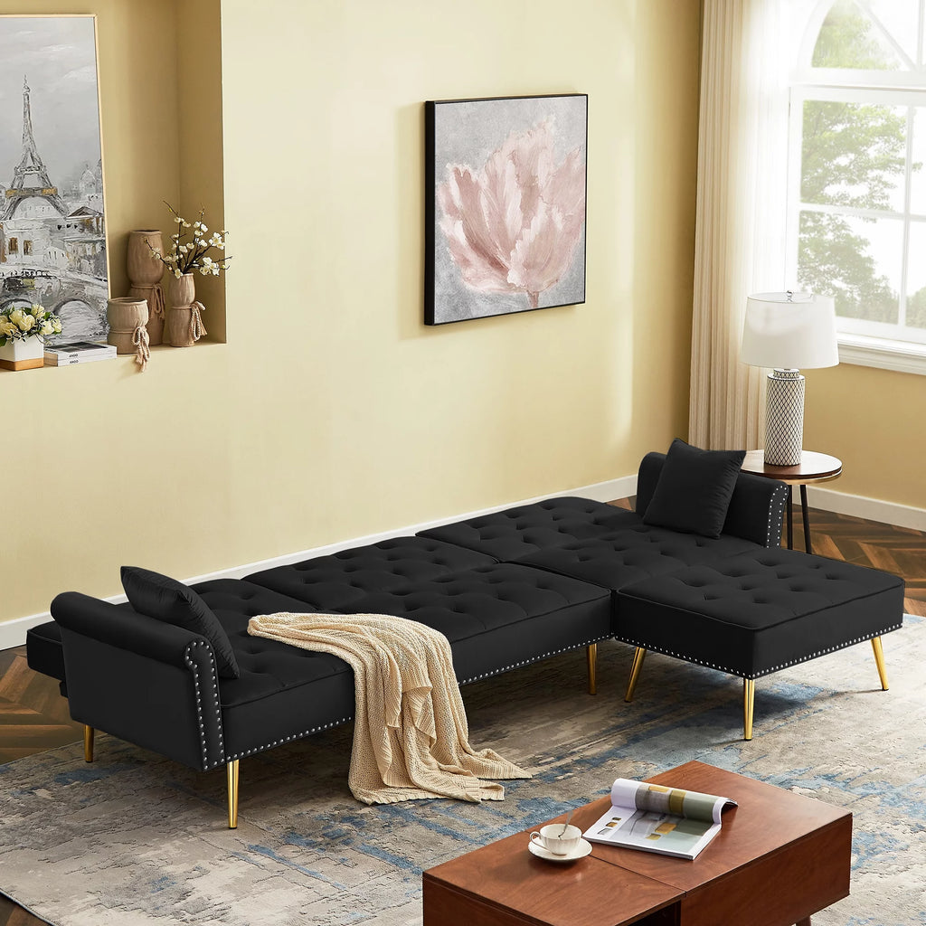 Velvet L Shaped Reversible Sectional Couch with Ottoman Q489