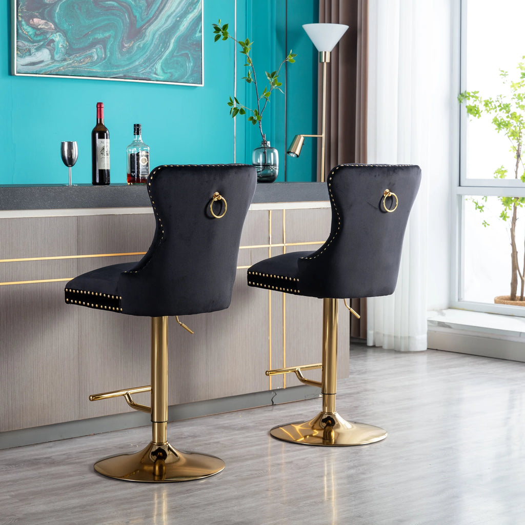 Black Velvet Swivel Bar Stools Set Of 2 Adjustable Counter Height C730