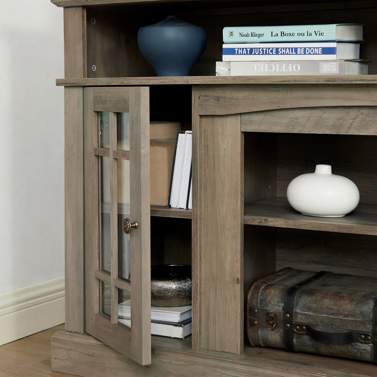 Gray Wash TV Stand with Storage and Cabinet J52062