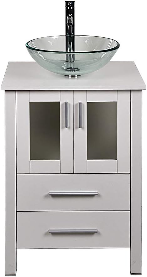 24-Inch MDF Wood Dark Coffee Bathroom Vanity with Square Glass Sink Top T25859