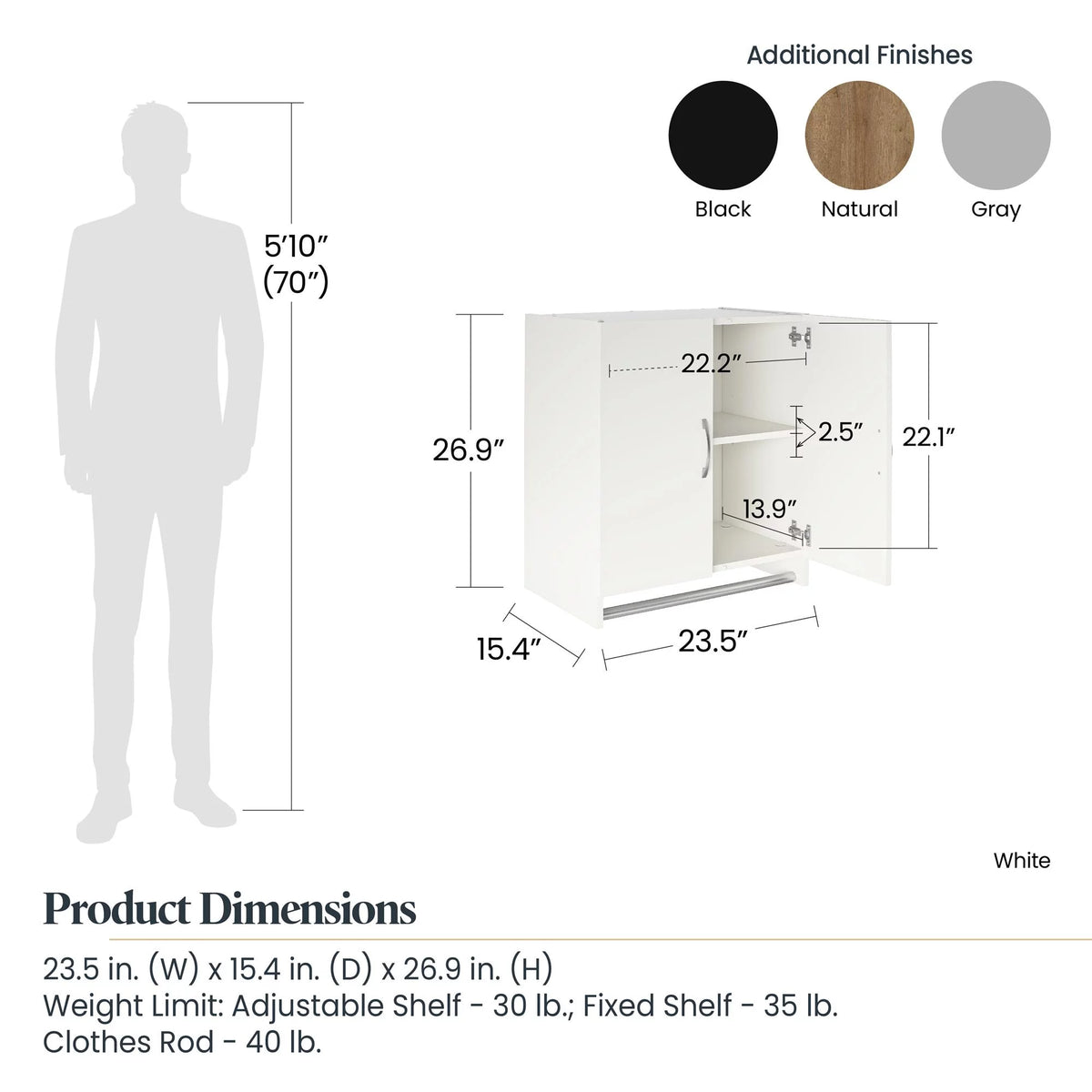 2 Door Wall Storage Cabinet with Hanging Rod Q14259