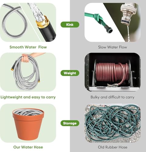 50 ft Stainless Steel Garden Hose with 10 Function Nozzle B5923