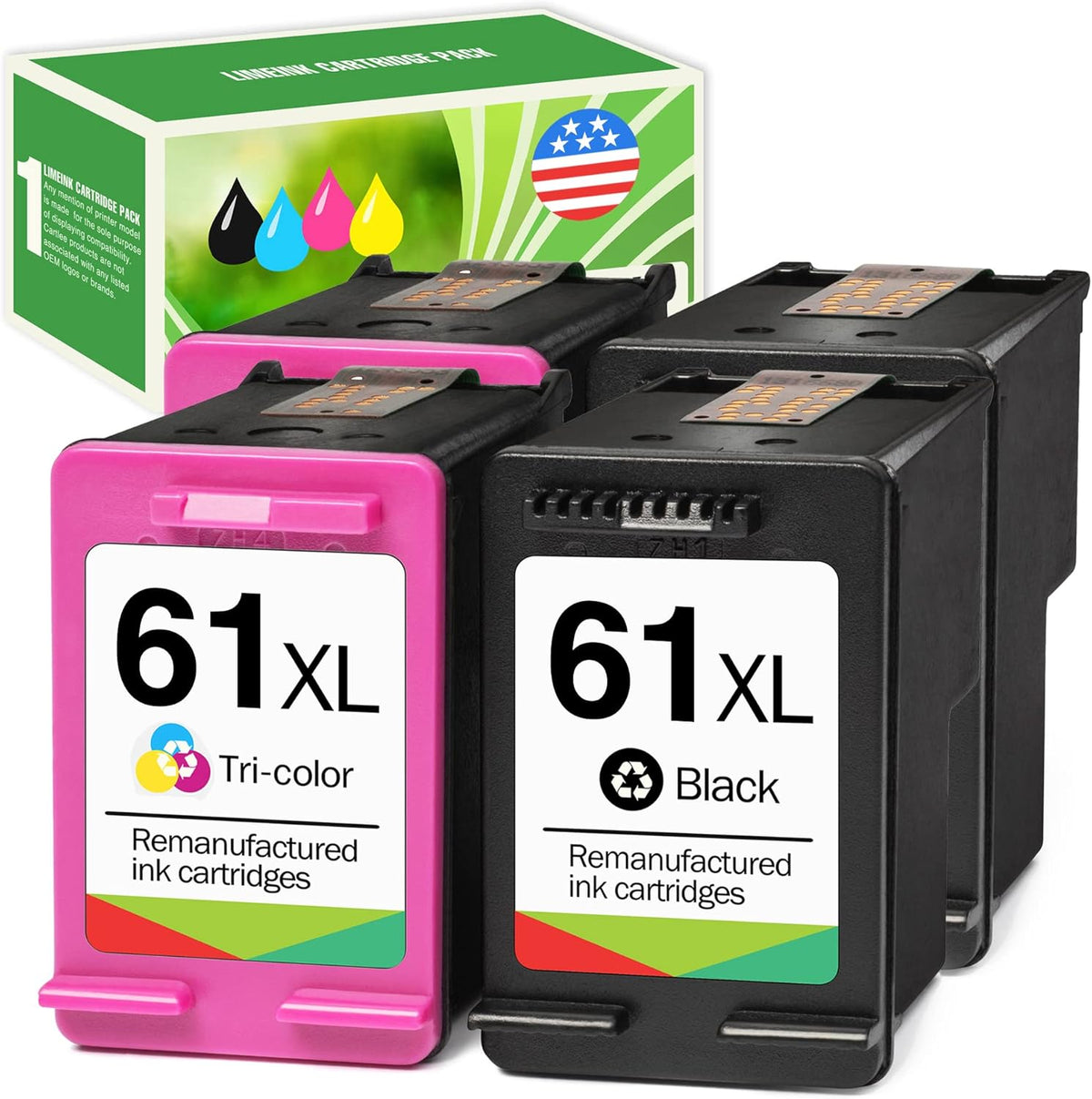 4 Remanufactured Ink Cartridge High Yield (2 Black, 2 Color) M87828
