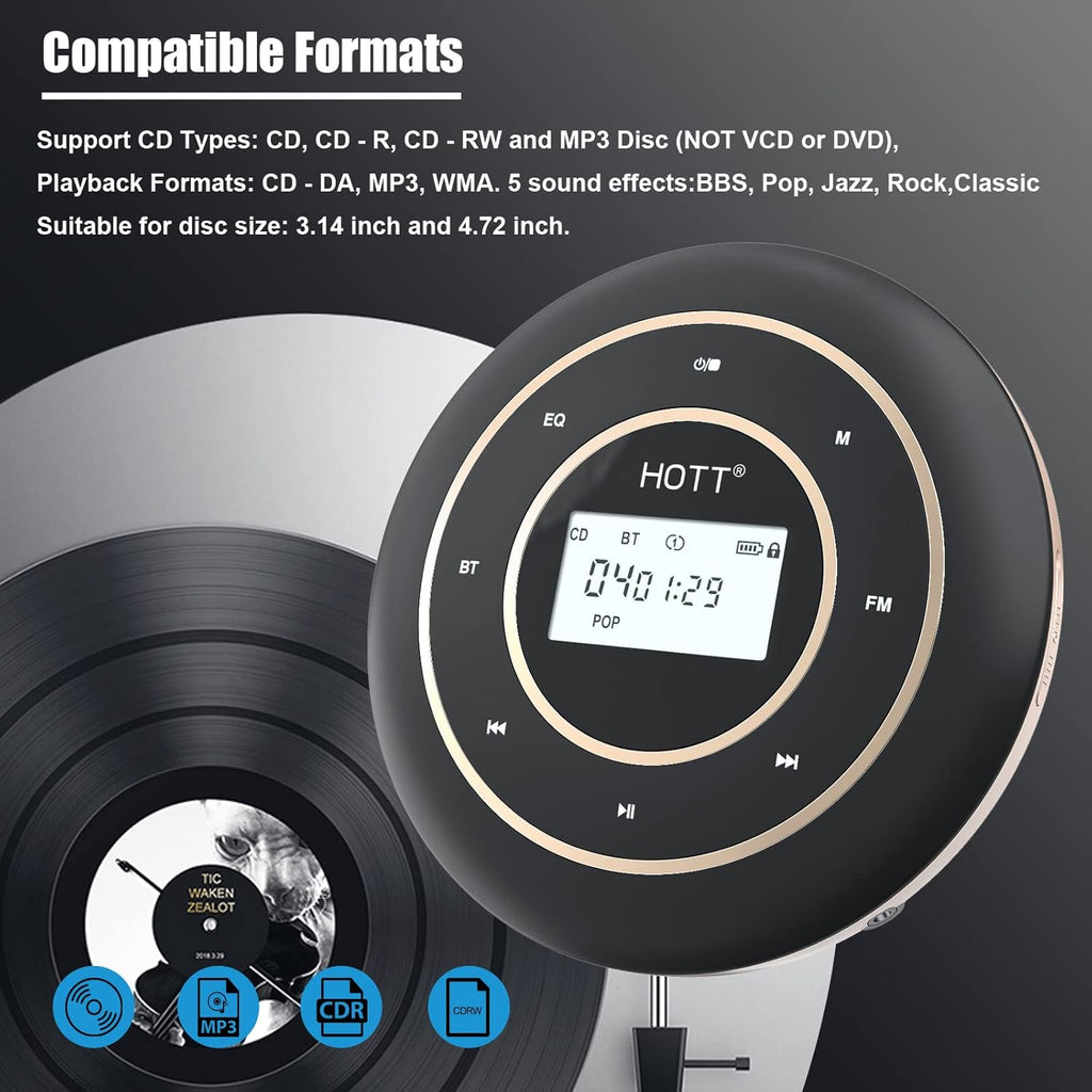 Portable CD Player with Bluetooth 5.0 and FM Transmitter Q15676