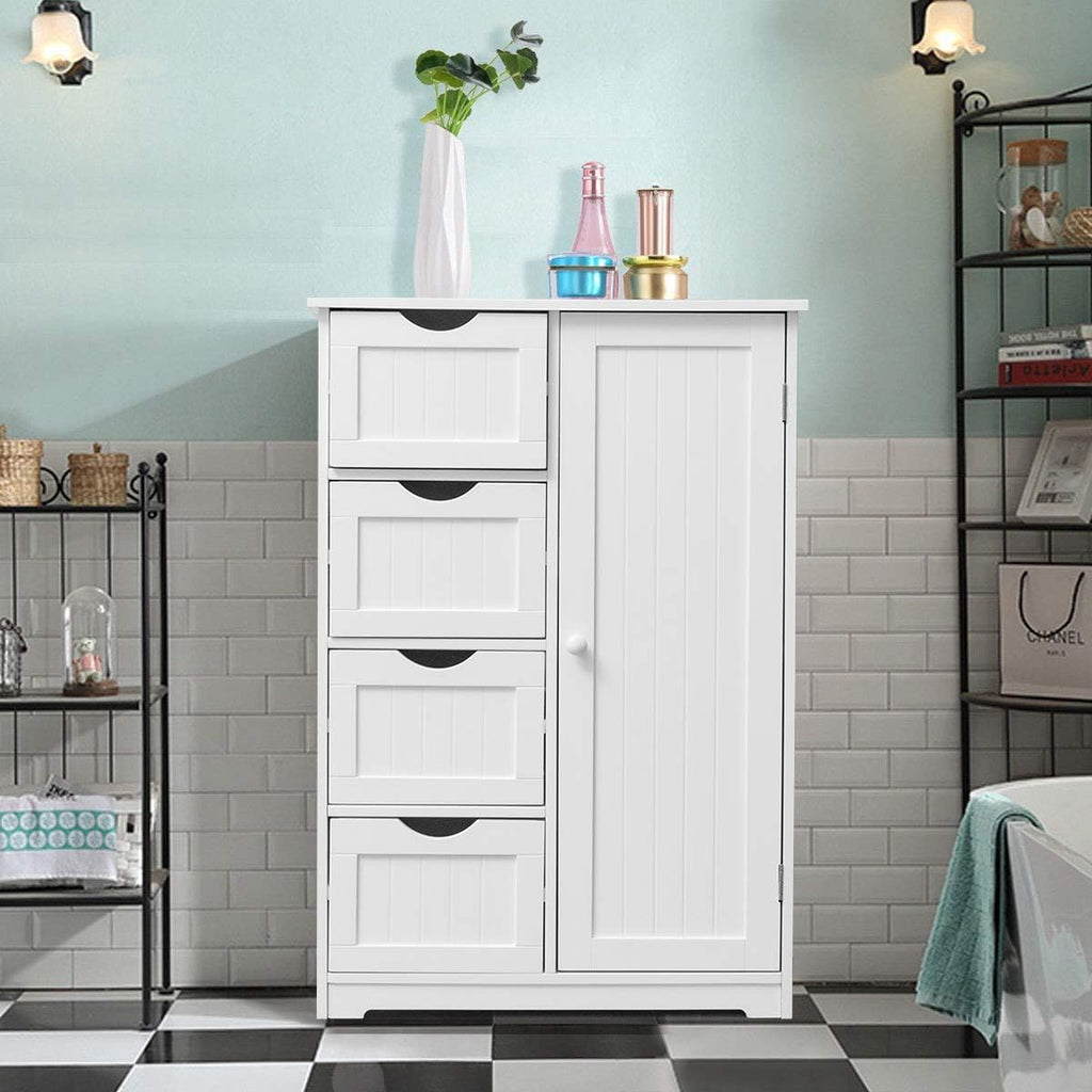 White Wooden Storage Cabinet with 4 Drawers and 1 Door L208