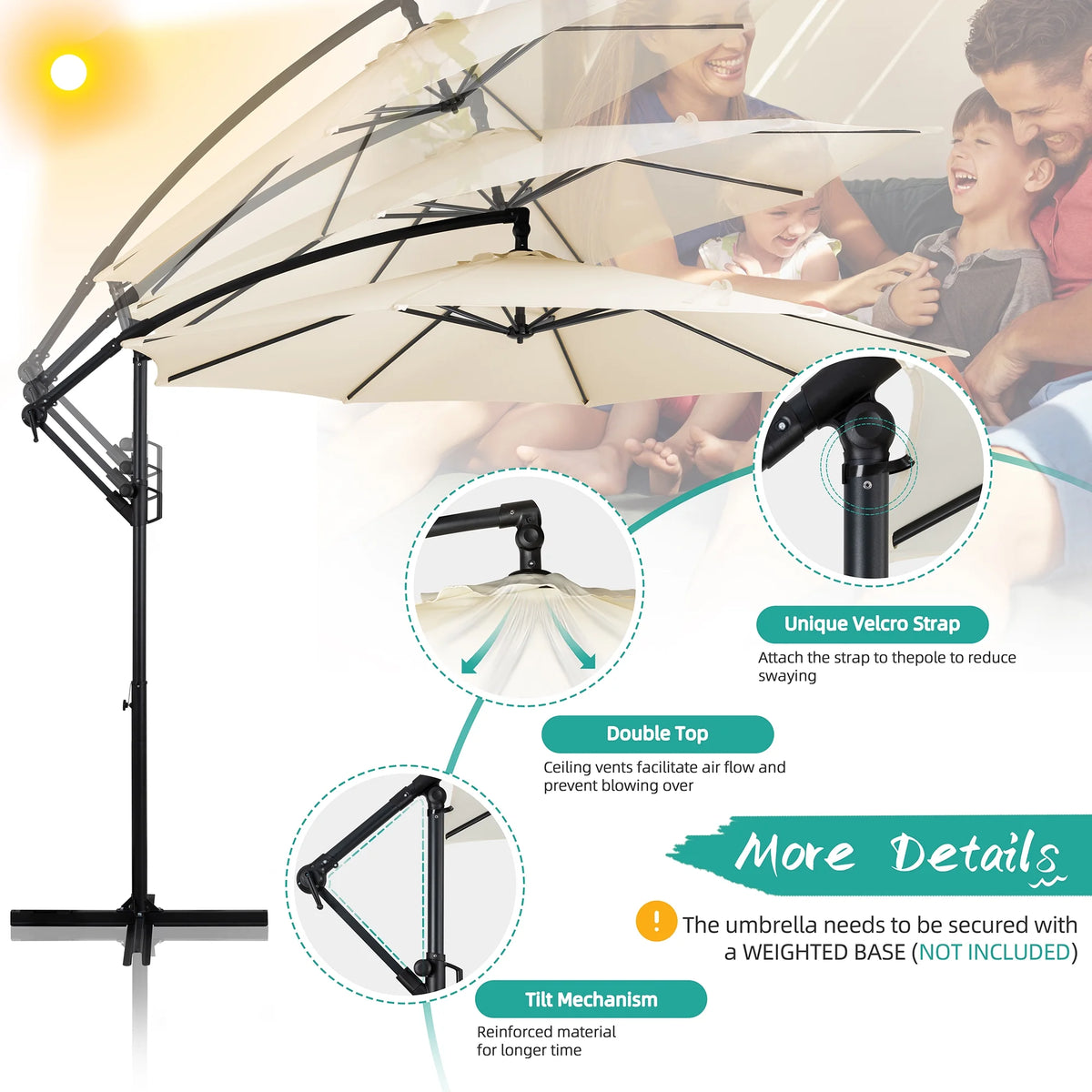 Dark Gray Offset Cantilever Umbrella with Cross Base Y860109