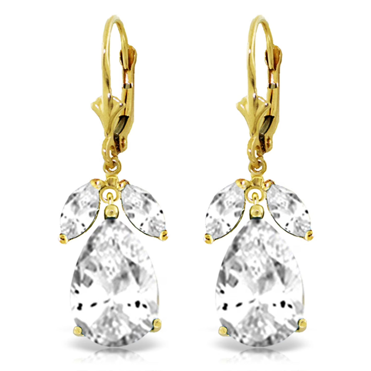14k Solid Gold Leverback Earrings Natural White Topaz A676031