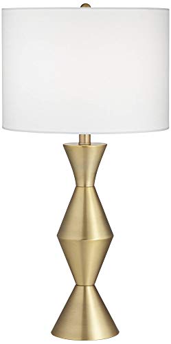 28" Tall Brass Metal Table Lamp with White Drum Shade F67370
