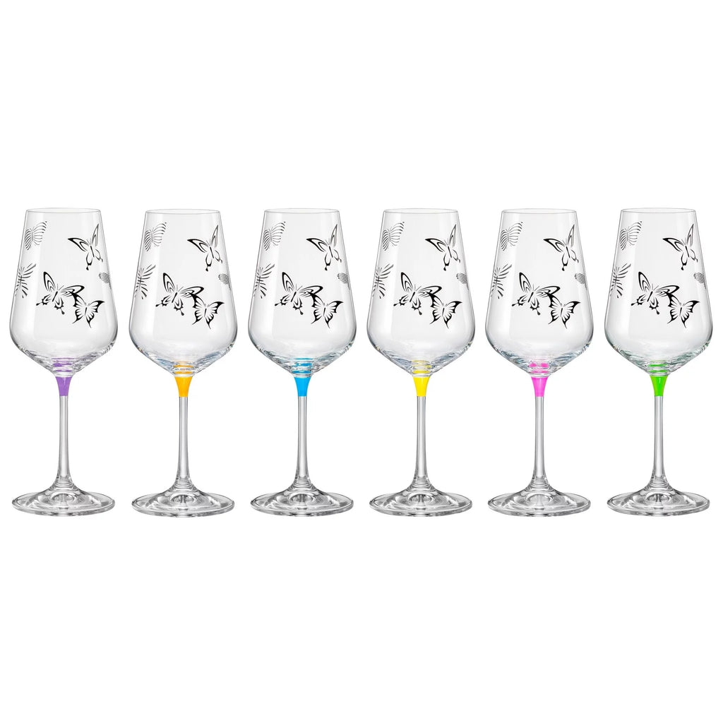 Assorted Colors Butterfly Wine Glasses Set of 6 12 oz D697498