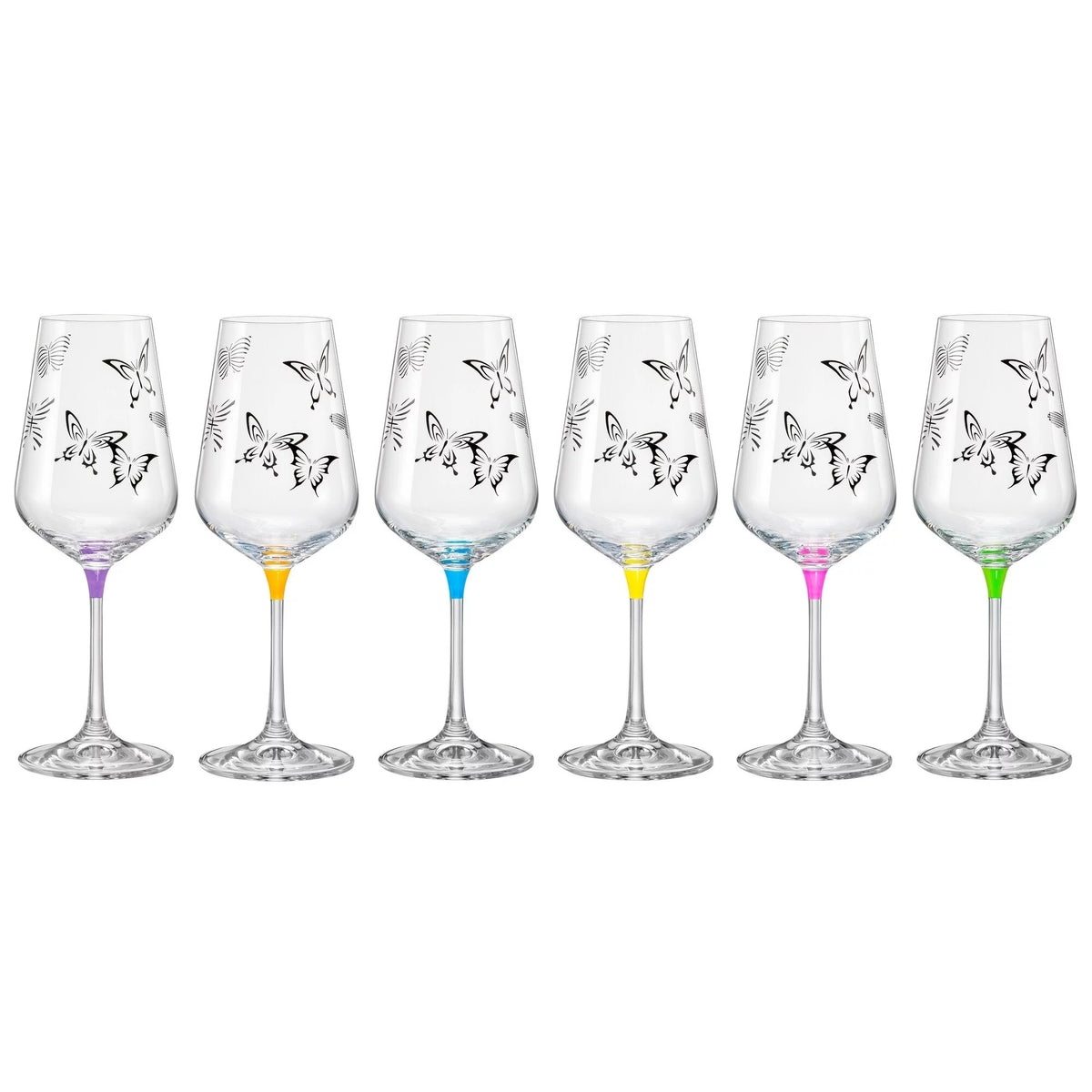 Assorted Colors Butterfly Wine Glasses Set of 6 12 oz D697498