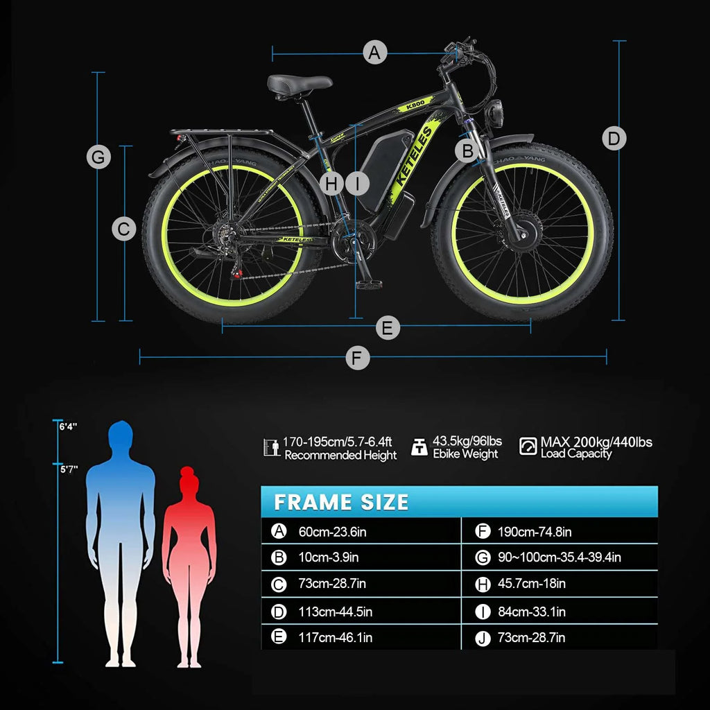 2000W 26 Fat Tire Electric Bike with 48V 23AH Removable Battery Y835386