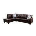 97" 2 Pieces L-Shaped Sectional Sofa with Pillows Brown Faux Leather I4980