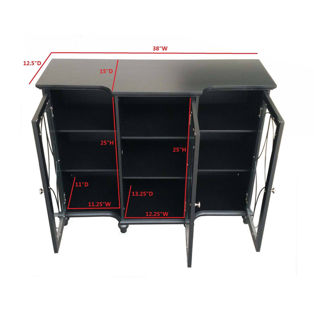 Black Wood Sideboard Buffet Console Table with Glass Cabinet Doors I945142