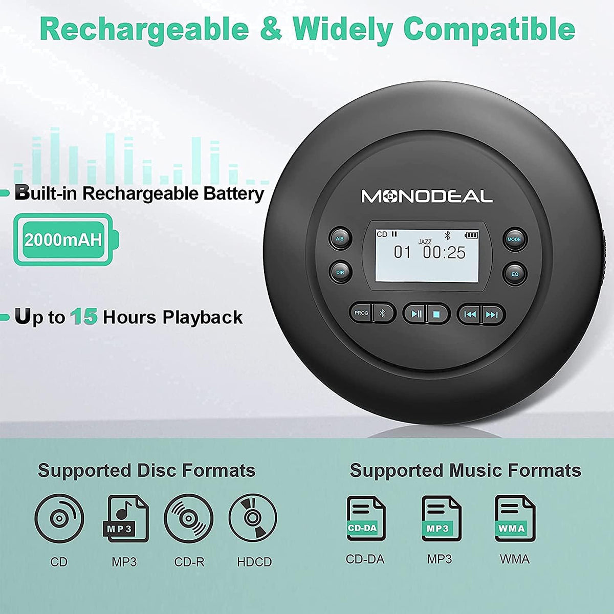 Portable Bluetooth CD Player with Headphones, Pack of 2 Q393