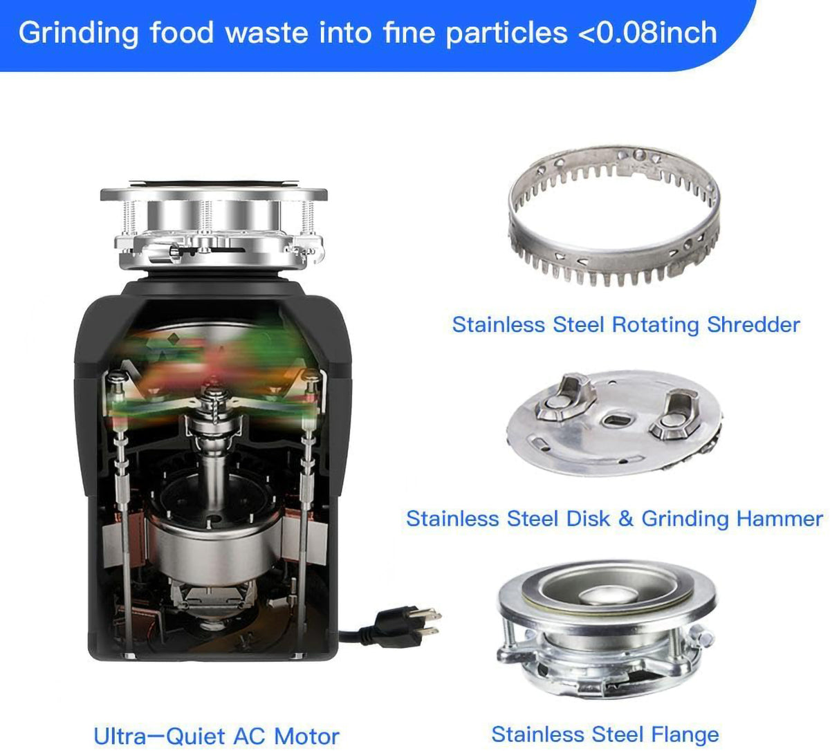 Garbage Disposal with Stainless Steel Grinding Chamber, 1/2 HP Continuous Feed with Power Cord L385644