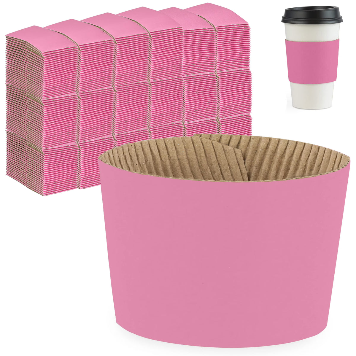 Pink Disposable Corrugated Cardboard Coffee Cup Sleeves, 500 Pack H404