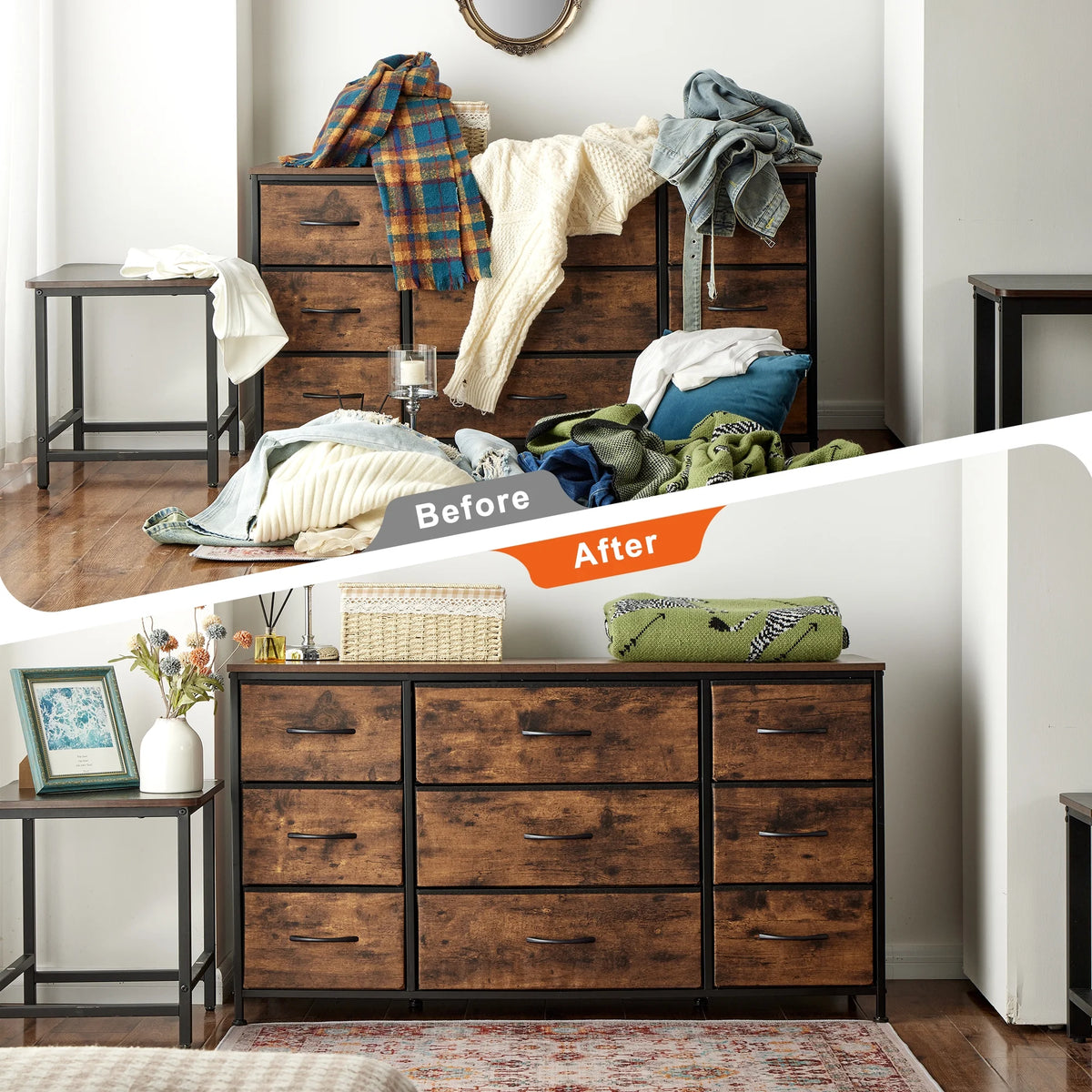Black 9 Drawer Wide Dresser TV Stand K799402